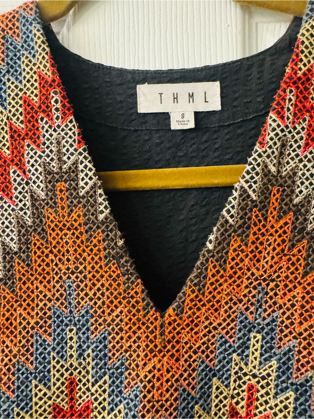 THML Embroidered Multicolor Aztec-Pattern V-Neck Top - Picture 6 of 7